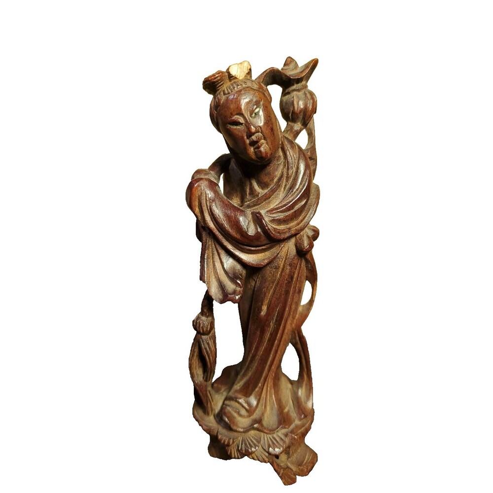 Chinese Carved Hardwood HE XIANGU Eight Immortals Figure